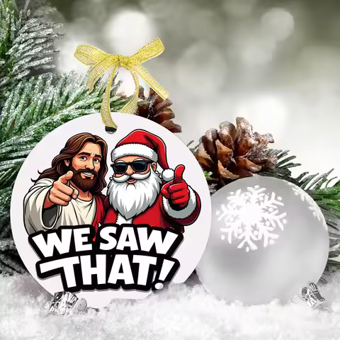 Classic Religious Acrylic Christmas Ornament,"We Saw That" Funny Jesus Santa Hanging Ornament for Ca