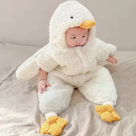 Cartoon Baby Clothes Boy Rompers Long Sleeve Fleece Hooded Baby Girl Romper Winter Warm Newborn Jump