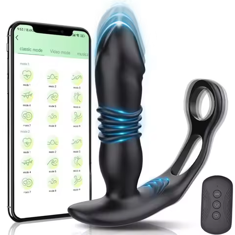 Powerful Anal Vibrator Telescopic Male Butt Plug APP Control Prostate Massager Thrusting Anal Plug C
