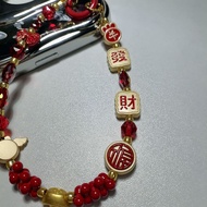 Chinese style alloy wealth rolling mobile phones/bags, hanging chains, birthday gifts, pure handmade mobile phone chains