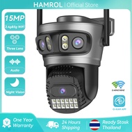 Hamrol Three Lens Three Screen 15MP PTZ WiFi IP Camera 5G&2.4GHZ Two Way Audio Outdoor CCTV O-KAM