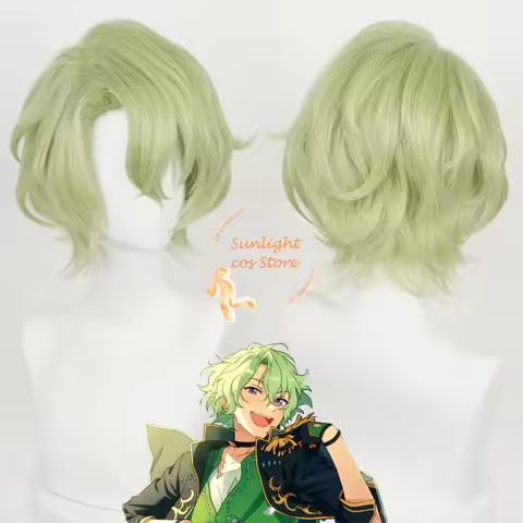 ES Tomoe Hiyori Cosplay Wig 37cm Yellow Green Curly Wig Heat Resistant Synthetic Hair Cosplay Anime 