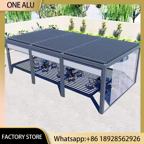Louvered Aluminum Gazebo with Folding Polycarbonate Roof Waterproof Pavilion for Garden Villa