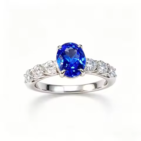 14K AU585 White Gold Lab‑Created Cobalt‑Blue Spinel Ring 7x9 mm Oval Birthstone Fine Jewelry