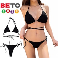 ชุดว่ายน้ำ ชุดว่ายทูพีช บิกินี่ Two-piece bikini set ทูพีช สายฝอ แบบผูกด้านข้าง เสื้อพร้อมกางเกง 2 ชิ้น