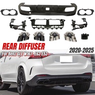 For Mercedes Benz GLE W167 2020-2025 E63 E53 Rear Bumper Diffuser Lip with Exhaust Tips PP Car Rear 
