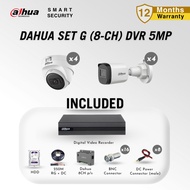 DAHUA Full Set G (8-ch) 3K QHD 5MP Smart IR CCTV | 8CH XVR DVR & HDD | DAHUA Power | 250M Cable | P2