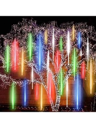 1根升級版50cm 10條540 Led流星雨雨光燈,降落,冰柱雪花雨滴串燈,用於婚禮派對聖誕新年花園樹木家居裝飾,多色