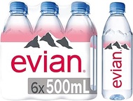 Evian Natural Mineral Water, 500ml (Pack of 6)