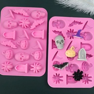 1pc 3D Silicone Mold, Ghost Pumpkin Bat Skull Witch Hat Jack-O'-Lantern Fondant Mold For DIY Pudding