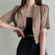 AA11-Spring Women's Blouse Korean Style Cardigans Loose Casual Solid Color Short-sleeved Blazer