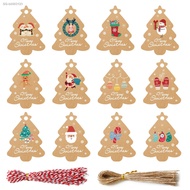 ▫ 48PCS Christmas Tree Shape Paper Tag Santa Claus/Snowman/Bird Printed Crafts Labels Navidad Noel Gift Wrapping Decor DIY Supply
