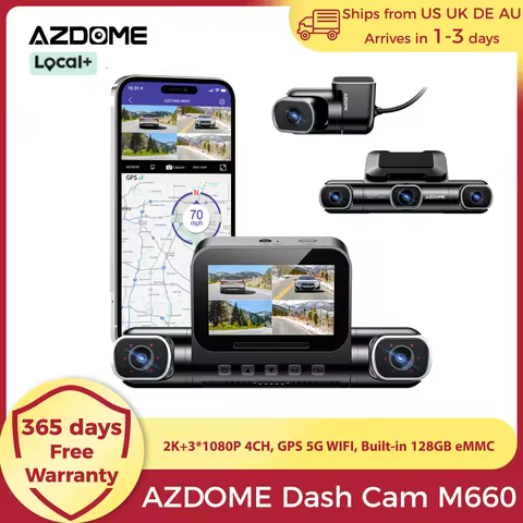 AZDOME Dash Cam M660 2K+3*1080P 4CH Car DVR GPS 5G Wifi Built-in 128GB eMMC Voice Control 24H Parkin