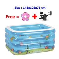 สระน้ำเป่าลมเด็กขนาด 143*105*75 cm แถมที่สูบลมไฟฟ้า และ ห่วงยางสวมคอเด็ก