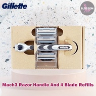Gillette - Mach 3 Razor Handle And 4 Blade Refills ชุดมีดโกน ยิลเลตต์ มัคทรี 4 ใบมีดรีฟิล