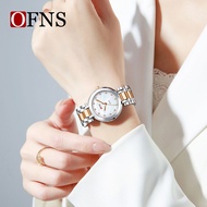 OFNS Elegant Watch for Women Gift Diamond Bezel Roman Numbers Waterproof Quartz Wristwatch