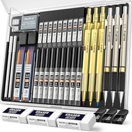 Pencil Set, 3 PCS Metal Drafting Pencil 0.5 mm & 0.7 mm & 0.9 mm & 3 PCS 2mm Lead Holder (6B 4B 2B H