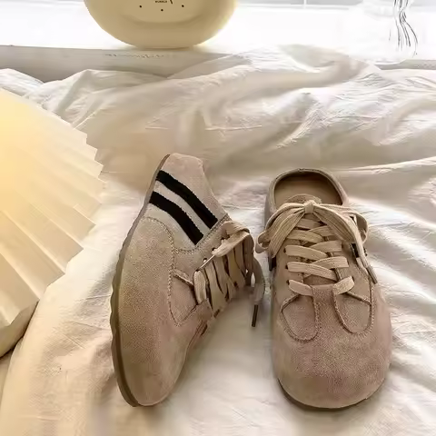 Women Elevated Wedge Suede Creeper Baotou Half Slippers Outdoor Shoes Summer New Thick Bottom Height