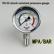 YN-50 Diameter Shock Resistant Pressure Gauge MPA BAR 1/4PT Shock Resistant Vacuum Oil Pressure Hydr