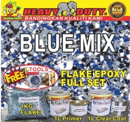 BLUE MIX COLOUR FLAKE COATING ( 1 SET )  Epoxy Colour Flake ( 1L Wp PRIMER / 1L WP CLEAR COTE / 0.7 KG FLAKE )