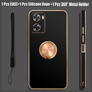 For OPPO A57 4G OPPO A57e/A57s OPPO A77 4G/A77s Case Luxury Electroplating Soft Phone Case with Metal Ring Holder and Silicone Lanyard