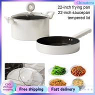[Chinatera Flagship Store]Stockpot 22cm 2 pcs Sauce Pan Set Uncoated White Frying Pot Easy To Clean 
