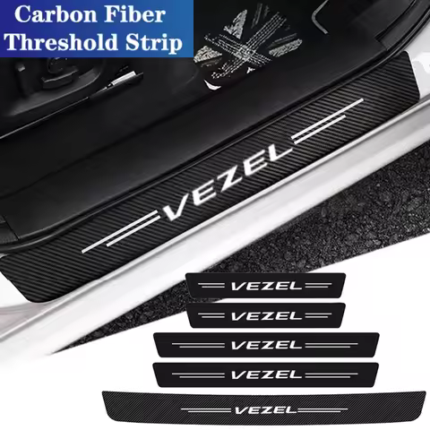 Carbon Fiber Car Door Threshold Sill Pedal Stickers Protector Plate for Honda Vezel Logo Trunk Sill 