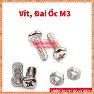 Pack of 10 - M3 round head screws 5mm, 8mm long - M3*5,M3*8, M3 Hexagonal Nut - inner diameter 3mm