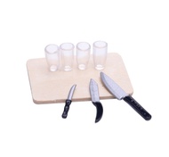 8Pcs 1:12 Dollhouse Accessories Miniatures Toys a Group of Kitchen Cutting Board & Knives with Cups 
