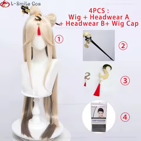 Game Ningguang Cosplay Wig Long Yellow Gradient With Bands Heat Resistant Synthetic Hair Halloween C