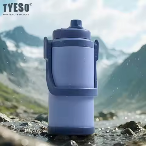 TYESO Insulated Water Bottle Portable Sports Vacuum Flask with Strap&Straw Stainless Steel Dual-drin