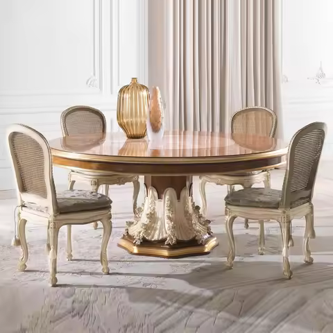 !@Italian Design Dining Room Furniture Classic French Luxury 8 Dining Chairs Antique Round Table for