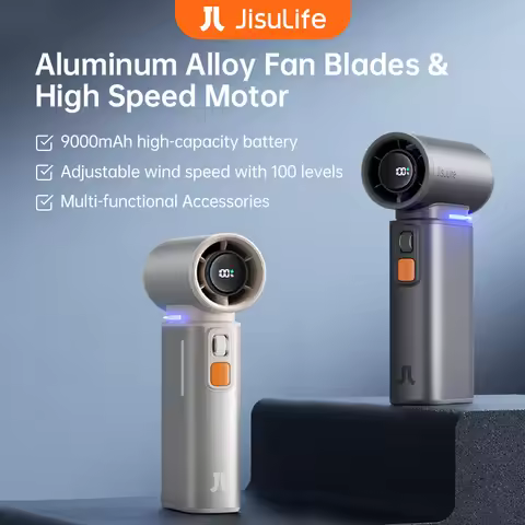 JISULIFE Portable Turbo Handheld Fan, 100 Winds Speeds Adjustable, 9000 mAh Rechargeable Battery, LE
