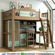 Tempat Tidur Anak Tingkat plus Meja Belajar, Kasur Anak Multifungsi