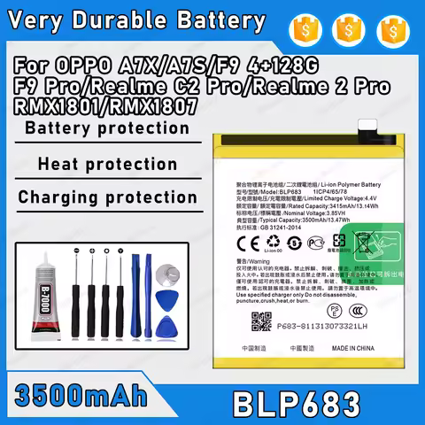3500mAh 100% New BLP683 Battery For OPPO A7X/A7S/F9 Pro Replacement Bateria+Free Tools