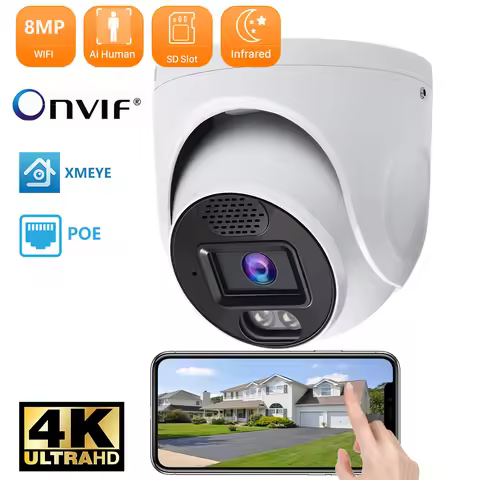 4K 8MP IP Surveillance Camera POE H.265 Onvif Wide Angle 2.8mm Outdoor Audio AI Humanoid detection H
