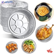 ELO 50Pcs Foil Trays, Silver Disposable Foil Flan Dishes, Portable Round Non-Stick Air Fryer Liner B