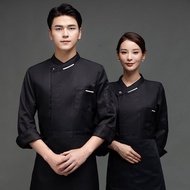 M-5XL Long Sleeved Chef's Uniform + Apron Chef Shirt Men Woman Workwear