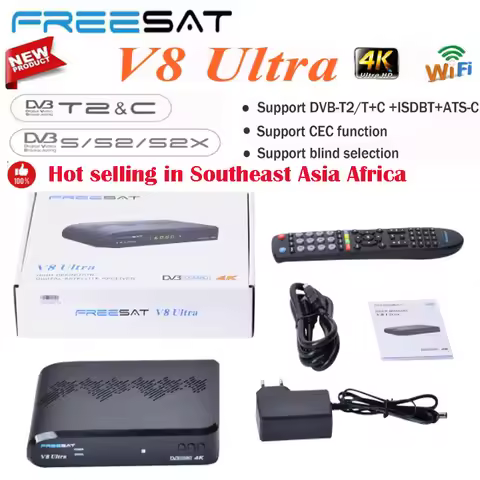 [Genuine] Newest FREESAT V8 Ultra Satellite Receiver TV Box DVB-S/S2/S2X,DVB+T/T2,ISDB-T/Cable/ATSC-