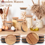 6Pcs Wooden Storage Lids Set Airtight Acacia Wood Canning Jar Lids with Silicone Sealing Rings Reusa