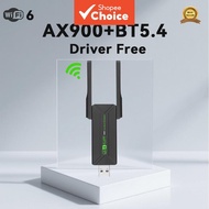 Bluetooth 5.4 AX900 USB WiFi 6 2-in-1 Adapter Dongle 802.11ax 2.4G&5GHz for Desktop/Laptop, Windows 