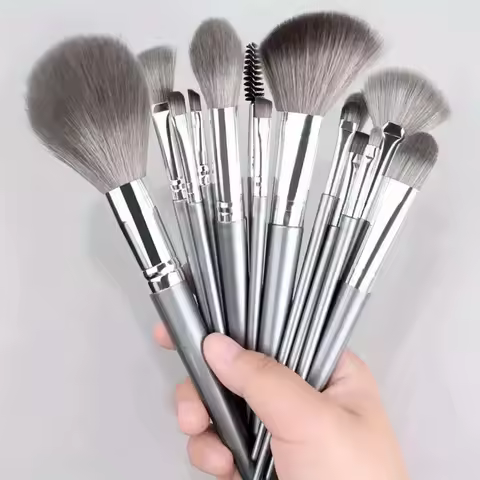 14pcs Silver Makeup Brushes Set Powder Grey Blush Concealer Foundation Eyeshadow Eyeliner Eye Cosmet