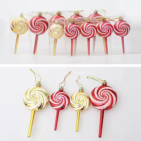 4pcs Christmas Tree Decoration Ornament Simulated Colorful Lollipop Red Golden Candy Cane Xmas Tree 