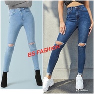women’s high west rappid jeans  Luntut koyak korean style kain getah kain tebal 26”-36”