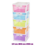 【Free】5 Tier Plastic Drawer / Almari Plastic / Drawer / Cloth Cabinet (Transparent)
