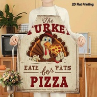 1PC 2D Flat Printed Turkey Pizza Thanksgiving Rustic Style Apron For Home Cooking, Kitchen Wear, And
