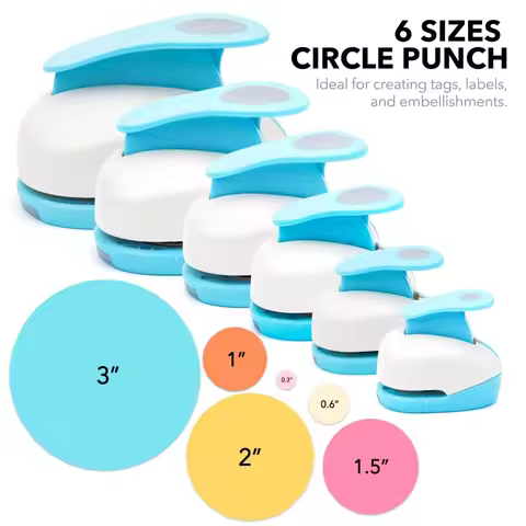 Circle Paper Hole Puncher Cutter Tool Set 0.3"/0.6"/1"/1.5"/2"/3" Lever Action Craft Punches for Pap