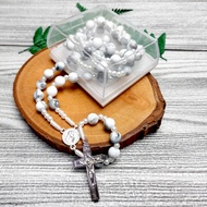 PUTIH (Exclusive) White Marble Mote Rosary Necklace/Real Catholic Rosary Necklace/Catholic Rosary So