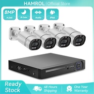 Hamrol 4CH 8MP/4K POE NVR CCTV System Kit 8MP Audio Record IP Camera IR Outdoor Waterproof P2P Video