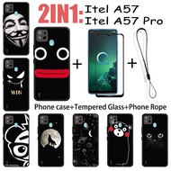 2 IN 1 Itel A57 A57 Pro Case with Tempered Glass Screen Protector Black Colour Series